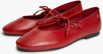 Tommy Hilfiger Womens Lace-Up Leather Mary Jane Ballet Flat - Medium Red - US 6.5 / EU 37