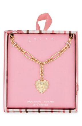 Leith CZ Large Heart Pendant Necklace in Clear- Gold at Nordstrom Rack