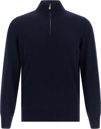 Brunello Cucinelli Navy Blue Zip-Fastening Sweater