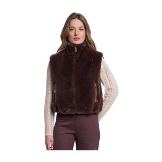 Rino&Pelle Nikki Korte Nepbont Gilet - Dames - Jassen - Bruin - Maat: M Poliester