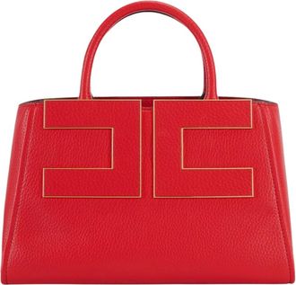 Elisabetta Franchi Tassen, Dames, Rood, ONE Size, Leer, Tote Bag met Logo
