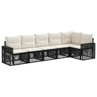 vidaXL Conjunto De Sof&aacute;s De Jard&iacute;n 6 Pcs Negro Y Blanco Crema Vidaxl