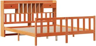 vidaXL Cama Con Estanter&iacute;a Sin Colch&oacute;n Madera Maciza Marr&oacute;n 200x200 Cm Vidaxl
