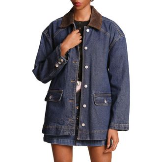 Avec Les Filles Relaxed Contrast Collar Barn Jacket in Raw Indigo at Nordstrom, Size X-Large