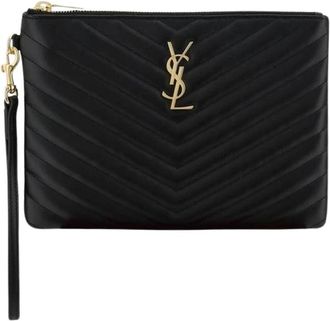 Saint Laurent Cassandre Matelass&eacute; Pouch - Dames - Clutches - Zwart - ONE Size - Leer - Tassen