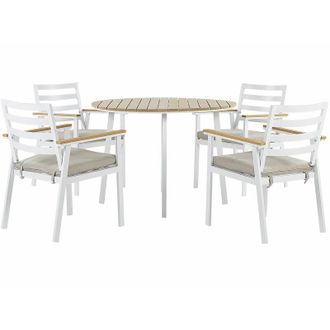 Beliani Set da Pranzo allAperto Tavolo Rotondo e 4 Sedie in Alluminio Bianco Cavoli