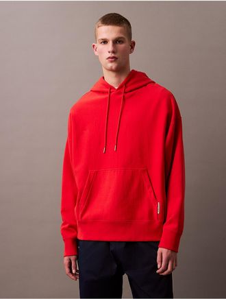 Calvin Klein Jeans Calvin Klein Mens Cotton Blend Terry Relaxed Hoodie - Red - XS