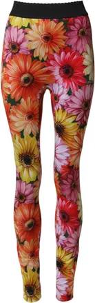 Dolce & Gabbana Womens Multicolor Floral Leggings Stretchwaist Pants Elastane+polyamid+polyester