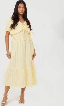 Brave Soul Vestito lungo giallo con maniche a sbuffo, laccetti e volant