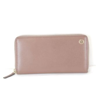 Gucci Gucci Interlocking Gray Beige Pink Leather Long Wallet (Bi-Fold) (Pre-Owned)