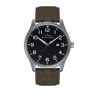 Elevon Watches Crosswind 42 mm Canvas-Overlaid Leather Watch with Date