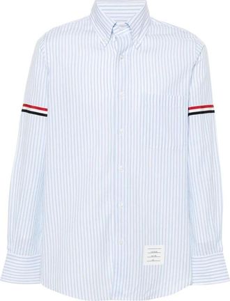 Thom Browne Verticale Streep Katoenen Overhemd - Heren - Casual Overhemden - Blauw - L - Katoen - Overhemden