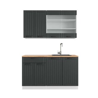 Vicco Cocina Para Solteros Fame-line, Antracita Casa De Campo/blanco, 140 Cm, Et Roble