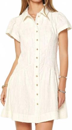Current Air Textured Detail Short Sleeve Button Down Mini Dress In White