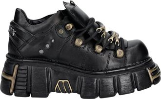 New Rock Platform veterlaarzen - Dames - Veterlaarzen - Zwart - 37 EU - Leer - Schoenen