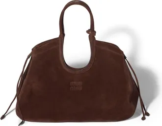 Miu Miu Ivy Suede Tote Bag, Woman, Dark Brown
