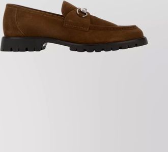 Gucci suede loafers with metal buckle detail