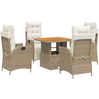 vidaXL Set Comedor De Jard&iacute;n 5 Pzas Con Cojines Rat&aacute;n Sint&eacute;tico Beige Vidaxl