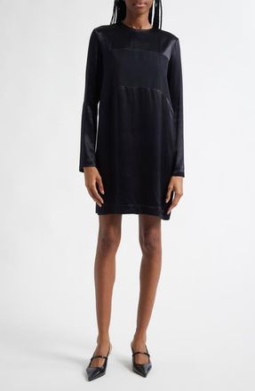 Emporio Armani Long Sleeve Mixed Media Shift Dress in Black at Nordstrom, Size 16 Us