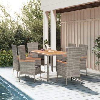 vidaXL Set Comedor Jard&iacute;n 7 Pzas Y Cojines Rat&aacute;n Sint&eacute;tico Gris Vidaxl