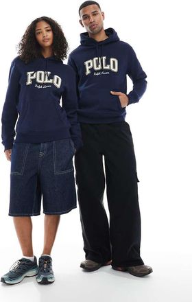 Polo Ralph Lauren Felpa con cappuccio blu navy con scritta del logo stile college