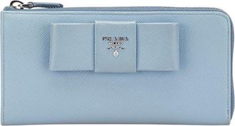 Prada Light Blue Leather Long Wallet (Bi-Fold) (Pre-Owned)