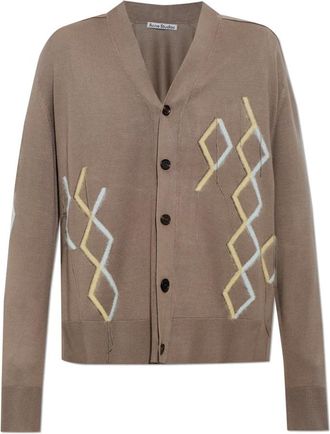 Acne Studios Truien & Vesten, Heren, Bruin, XL, Wol, Argyle Gebreide Cardigan