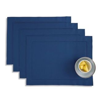 Solino Home Cotton Linen Hemstitch Placemats, 14 x 19 in Lapis Blue at Nordstrom, Size Medium