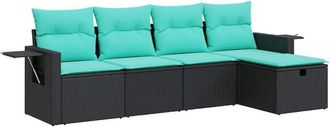 vidaXL Set De Muebles De Jard&iacute;n 5 Pzas Y Cojines Rat&aacute;n Sint&eacute;tico Negro Vidaxl