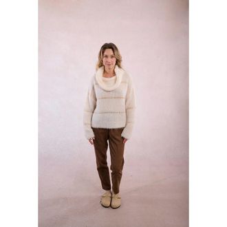 Molly Bracken Gestreepte trui in tricot met pailletteninzet