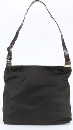 Gucci Brown Leather Nylon Messenger Bag Shoulder Bag Tote Bag (Pre-Owned)