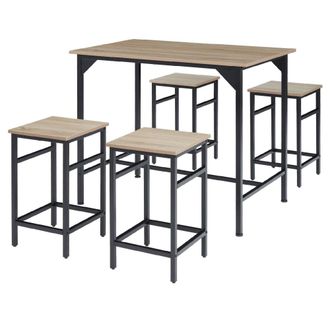 TecTake Juego de mesa bistr&oacute; y 4 taburetes de estilo industrial madera clara