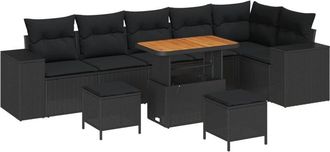 vidaXL Garden Sofa Set with Cushion 9 pcs Black Poly Rattan vidaXL