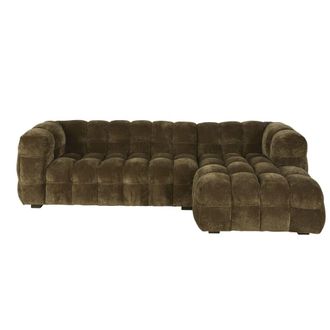 Maisons du monde Sof&aacute; chaiselongue nube derecho 4/5 plazas de tela aterciopelada caqui
