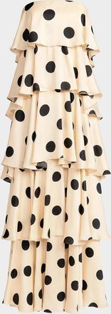 Mac Duggal Ruffled Tiered Polka Dot Charmeuse Gown