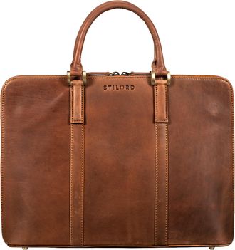 STILORD Leonora Slim Leather Briefcase for Women Business Bag for Work - Ideal as 15,6-16 Inch Laptop Bag with Handle - Genuine Leather Handbag with Metal Fee