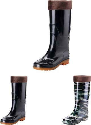 Generic Mens Wellington Warm Rain Boots with Fur Lined Wellies Long Shaft Waterproof Anti-Slip Garden Boots Slip On Knee High Rainboots for Hiking, Yard Work,