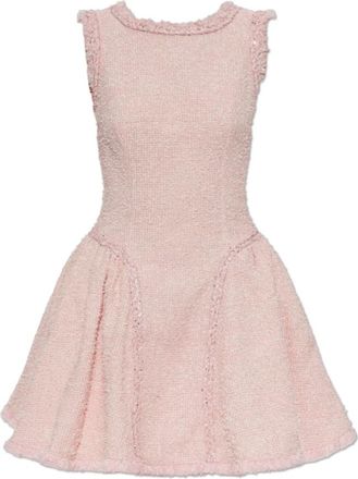 Self Portrait Kleedjes, Dames, Roze, XS, Tweed, Tweedjurk met Lurex Garen en Pailletten