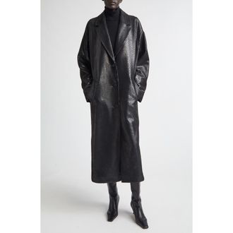 Stand Studio Oceana Reptile Embossed Faux Leather Coat in Black at Nordstrom, Size 10 Us