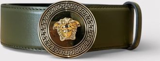 Versace Mens Medusa Logo Calf Leather Belt Olive/Black - Green - Size 105 cm