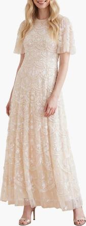 Needle & Thread Lily Bloom Embroidered Maxi Dress in Cream at Nordstrom, Size 18