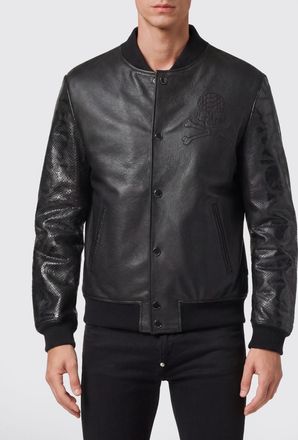 Philipp Plein Bomber in pelle ovina con inserti in pelle di serpente