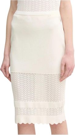 Gaud&igrave; Pointelle Gehaakte Midi Rok - Dames - Midirokken - Beige - XL - Leer - Rokken