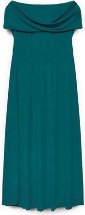 Fiorella Rubino Lange Chill Jurk Met Off-Shoulder Halslijn Van Jersey - Dames - Avondkleed - Groen - XS - Polyester - Kleedjes
