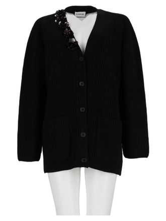 P.A.R.O.S.H. Black Ribbed Embellished Wool Cardigan