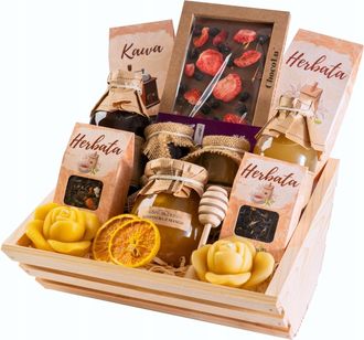 OEM Cesta De Regalo, Juego De T&eacute;, Caja, Caf&eacute;, Chocolate, Jarabes, Velas, Miel