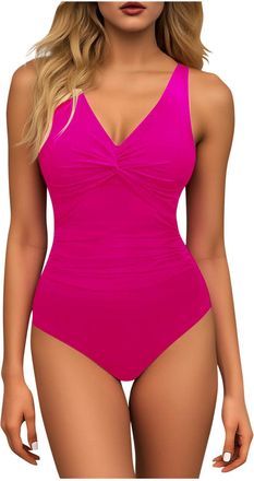 Generic Womens Swimming Costumes Twisted Knot Front Push Up Bathing Suits Tummy Control Full Coverage Swimwear Adjustable Straps One Piece Monokinis Backless 