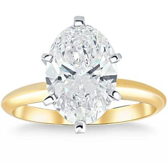 Pompeii3 3Ct Oval Certified Diamond 14k Gold Solitaire Engagement Ring Lab Grown Size: 6.5