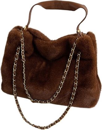 Generic Womens Plush Bags Retro Plush Bag For Women | Large Capacity Tote & Shoulder Handbag | Autumn & Winter Fashion, Versatile For Daily Commuting(Chocolat