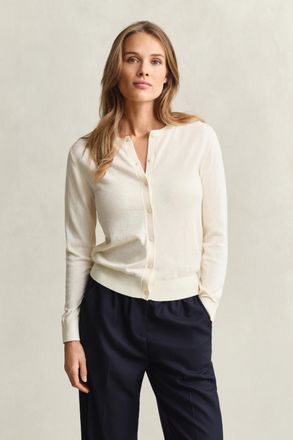 GANT Women Lightweight Knit Crew Neck Cardigan (XXL) CREAM